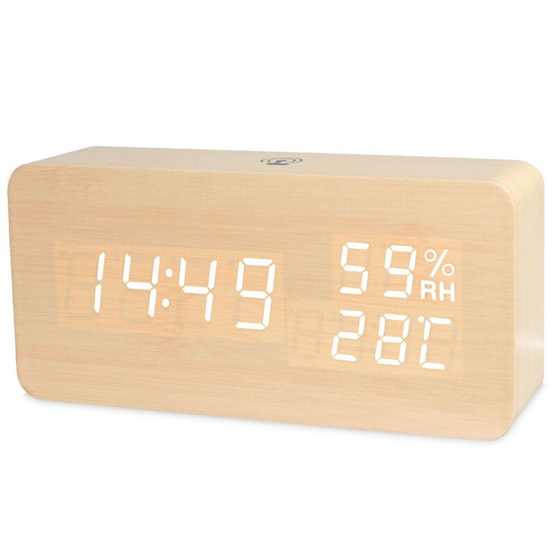 Moderne Houten Led Wekker Geluid App Controle Temperatuur Vochtigheid Datum Elektronische Desktop Digitale Usb Batterij Tafel Klokken: BAMBOO WHITE