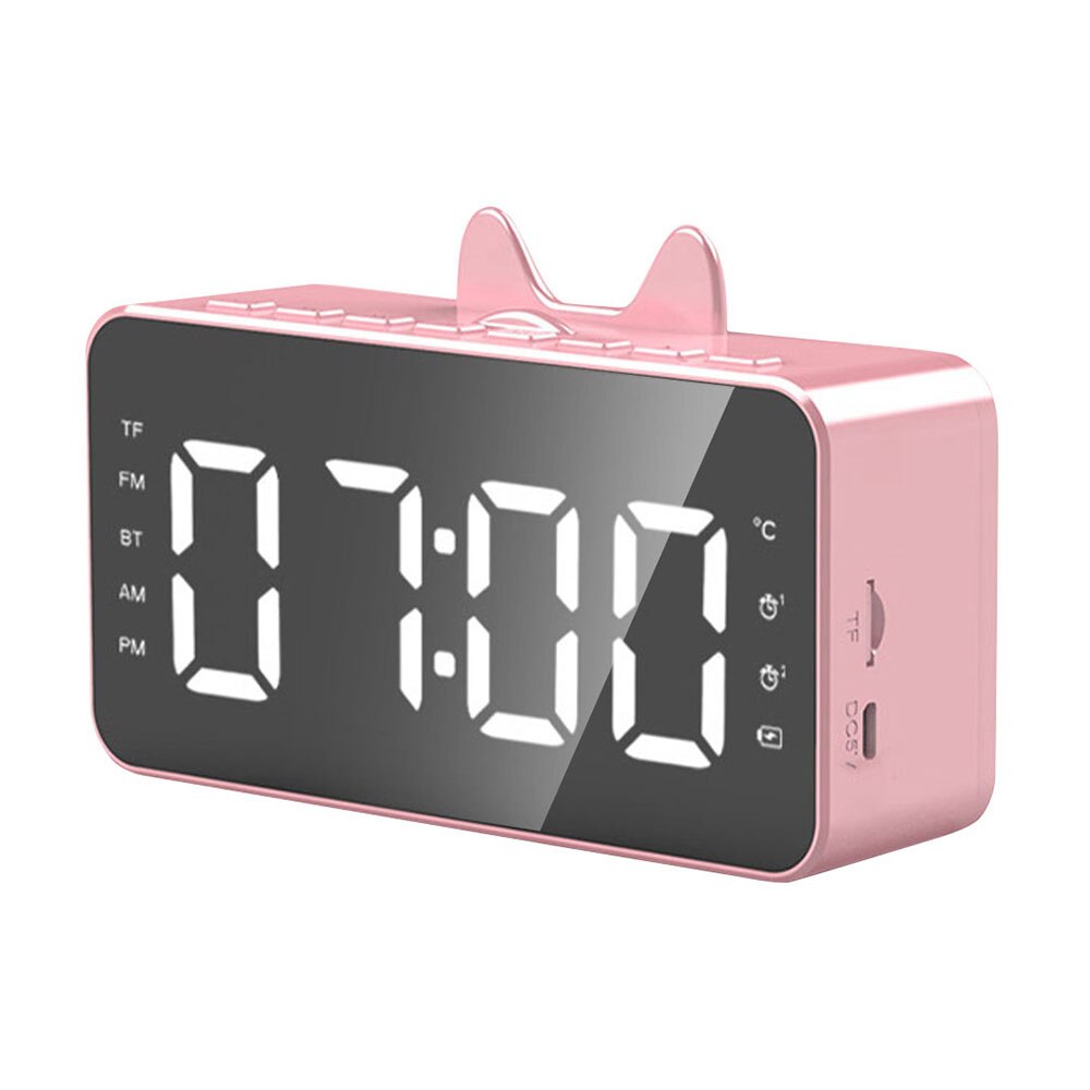 Multifunction LED Digital Dual Alarm Clock Bluetooth Speaker With FM Radio LED Mirror Wireless Music Player Snooze Temperature: Pink