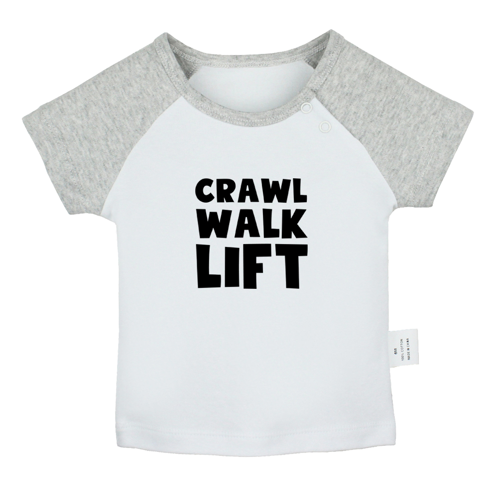 Zomer Crawl Walk Lift Fun Art Gedrukt Baby Jongens T-shirts Leuke Baby Meisjes Korte Mouwen T-shirt Pasgeboren Katoen tops Kleding: BabyCG8164D / 6-12M