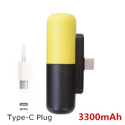 3300Mah Draagbare Mini Power Bank Voor Iphone Samsung Xiaomi Oppo Backup Powerbank Externe Batterij Oplader Mini Capsule Poverbank: Type-C Yellow