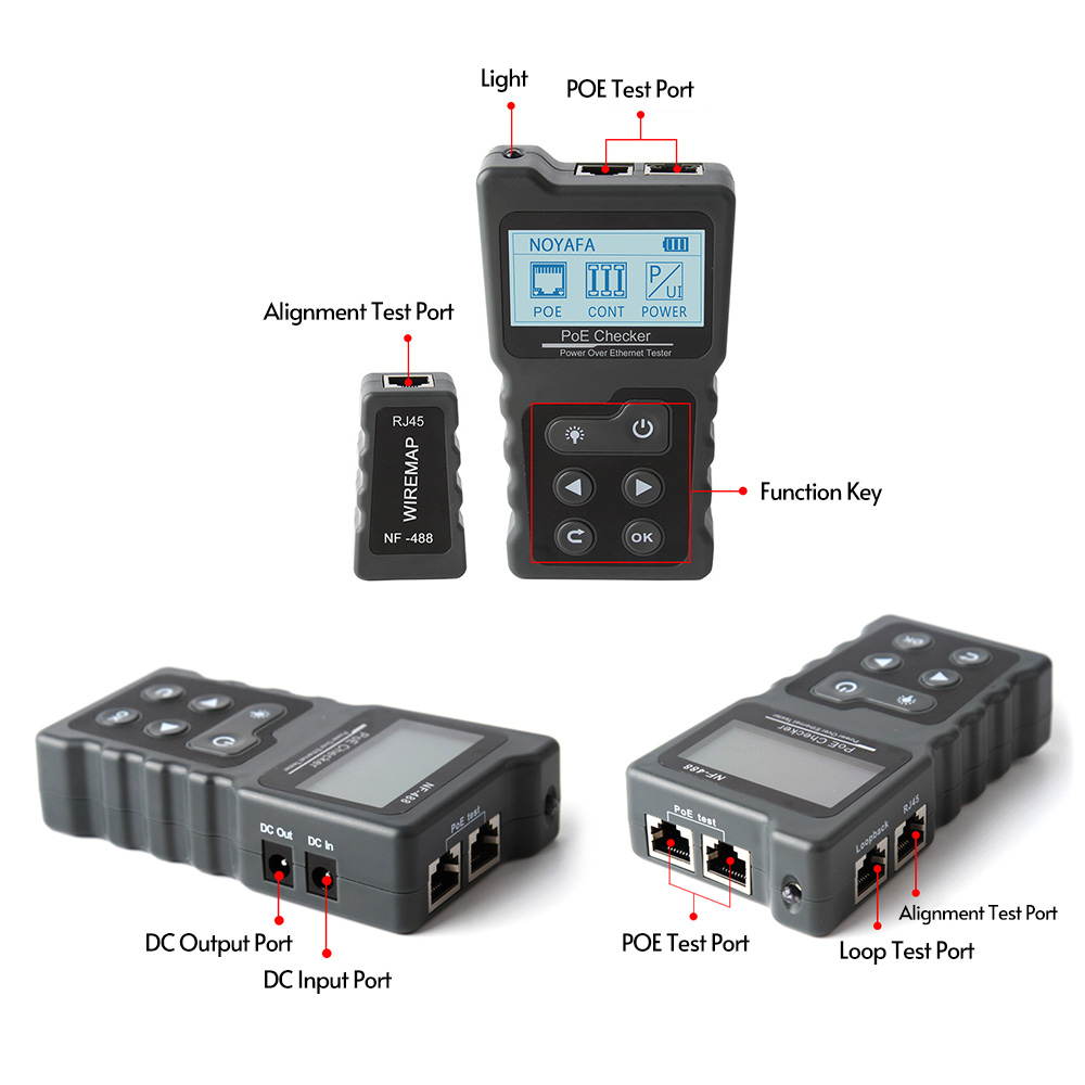 NF-488 Poe Checker Netwerk Kabel Breaker Finder RJ45 Netwerk Kabel Continuïteit Tester Met Loop Test/Power Test/Verlichting functie