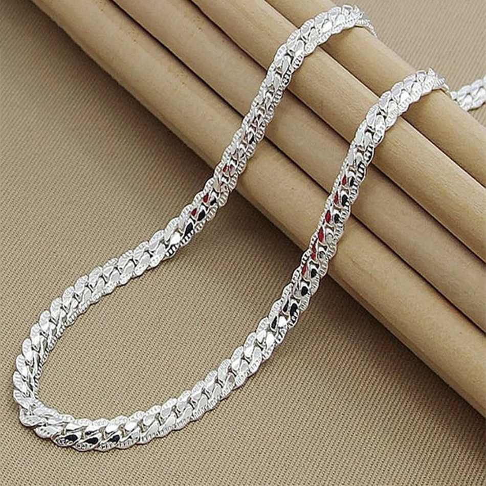 KCRLP-collar de Plata de Ley 925 con cadena lateral de 6mm, 8/18/20/22/24 pulgadas, para hombre y mujer, de joyería de compromiso de boda