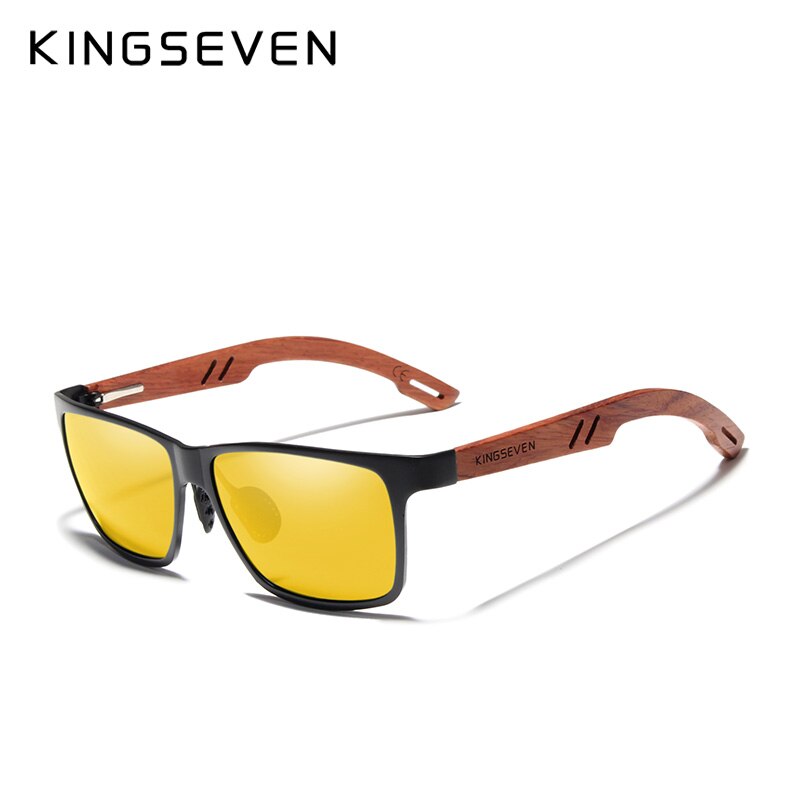 KINGSEVEN Handmade Bubinga Wooden Men's glasses Polarized sunglasses Women Mirror Lens Sun Glasses Driving Eyewear: Night vision / With Wood Case