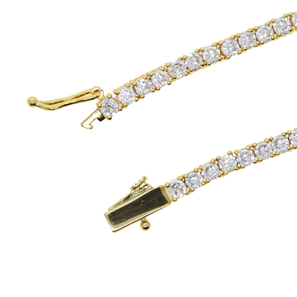 3mm cz tennis kæde halskæde klassisk kæde match hip hop vedhæng 5a iced out bling mænd dreng hiphop smykker: Guld / 21cm armbånd