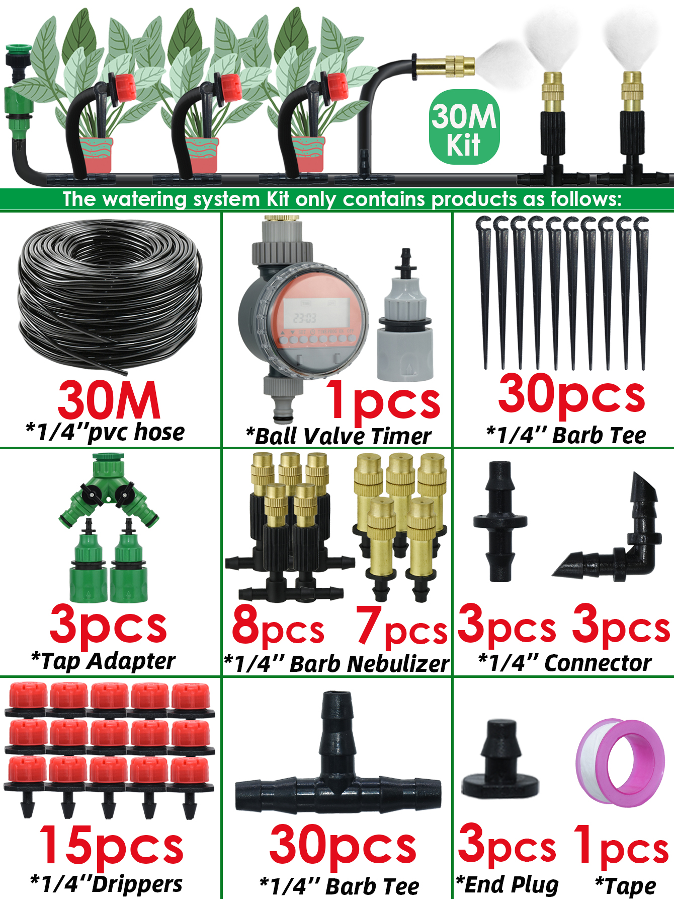 Sprycle 5M-50M Automatic Watering System Kit Garden Micro Drip Irrigation Controller DIY Cooling Mist Spray for Vegetable Flower: Blue
