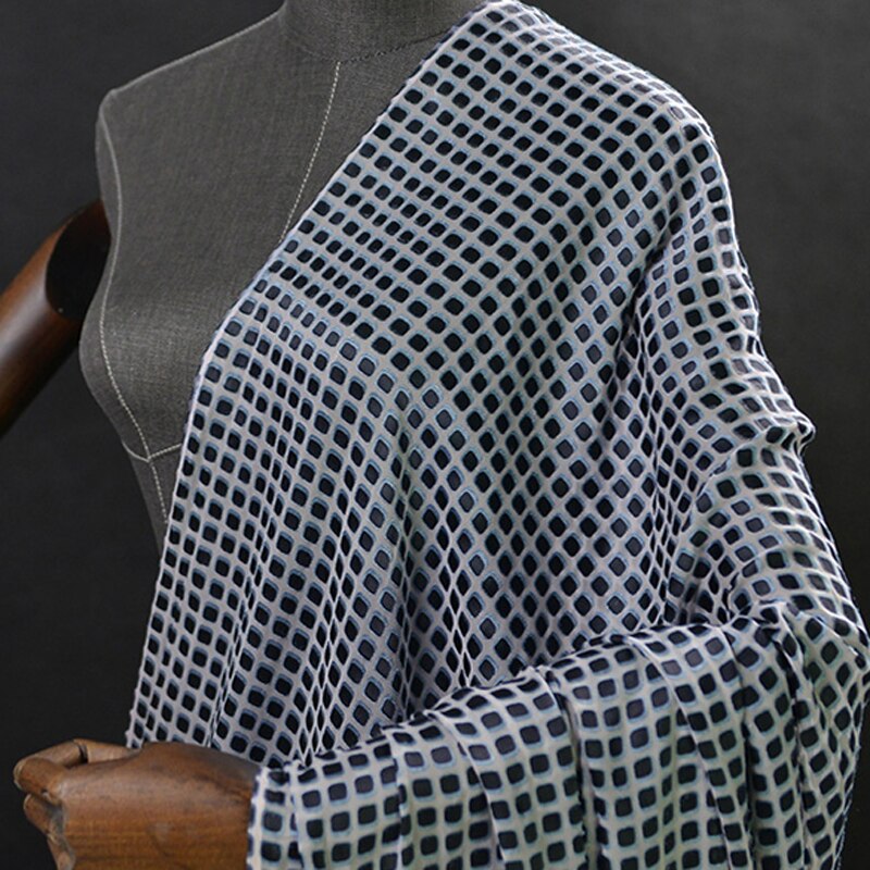 100cm * 140cm 3D Plaid Zijde Gaas Burn-out Charmeuse Zijde Stof Voor Avondjurk