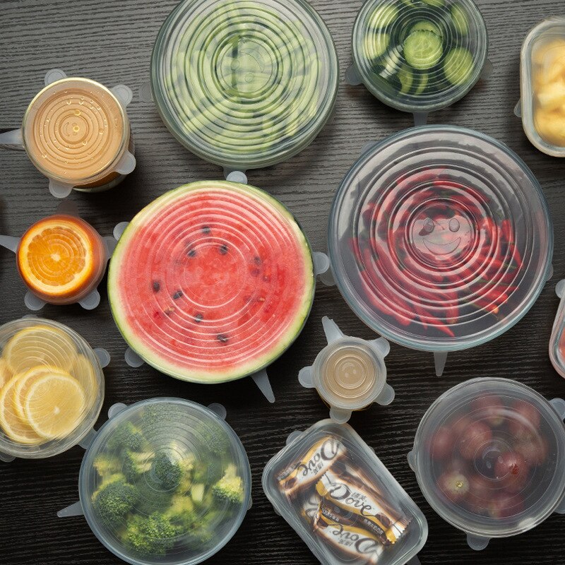 Couvercle alimentaire en Silicone, 6/12 pièces, universel, pour ustensiles de cuisine, bol réutilisable, extensible, enveloppe alimentaire, cuisine