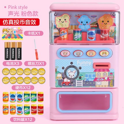 Children&#39;s Simulated Vending Machine Puzzle Drinks Beverage Vending Machine Toy Pretend Toy Beverage Cute Funny Toys: pink XL light