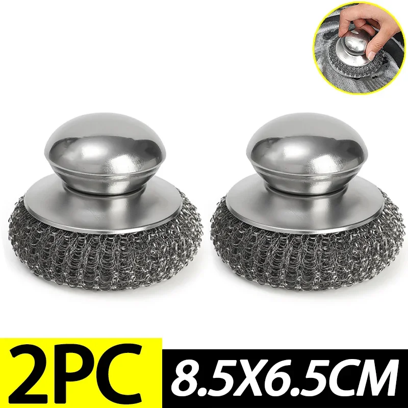 Cepillo para ollas de cocina de acero inoxidable, herramientas de limpieza de bolas de alambre con mango ergonómico, accesorios para lavar platos de cocina casera, 1/6 Uds.: Negro