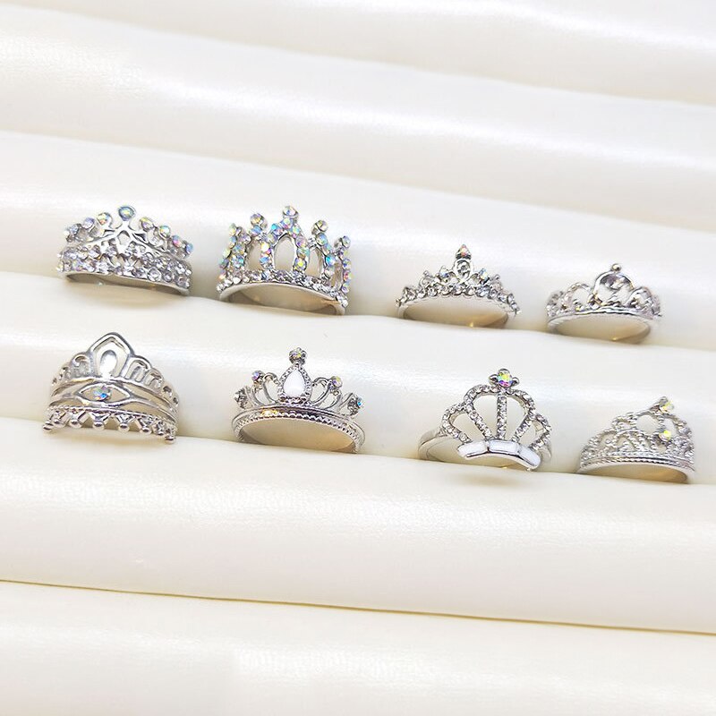Anillos de corona de circón de cristal para mujer, 2 unids/lote, joyería de boda para nupcial, sortija de compromiso femenina delicada sin definición