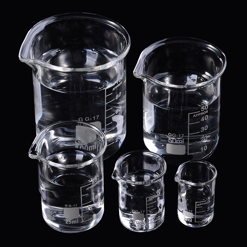5pcs/set Glass Beaker 5/10/25/50/100ml Laboratory Measuring Cup Glassware For School Study Lab Glass Beaker Set
