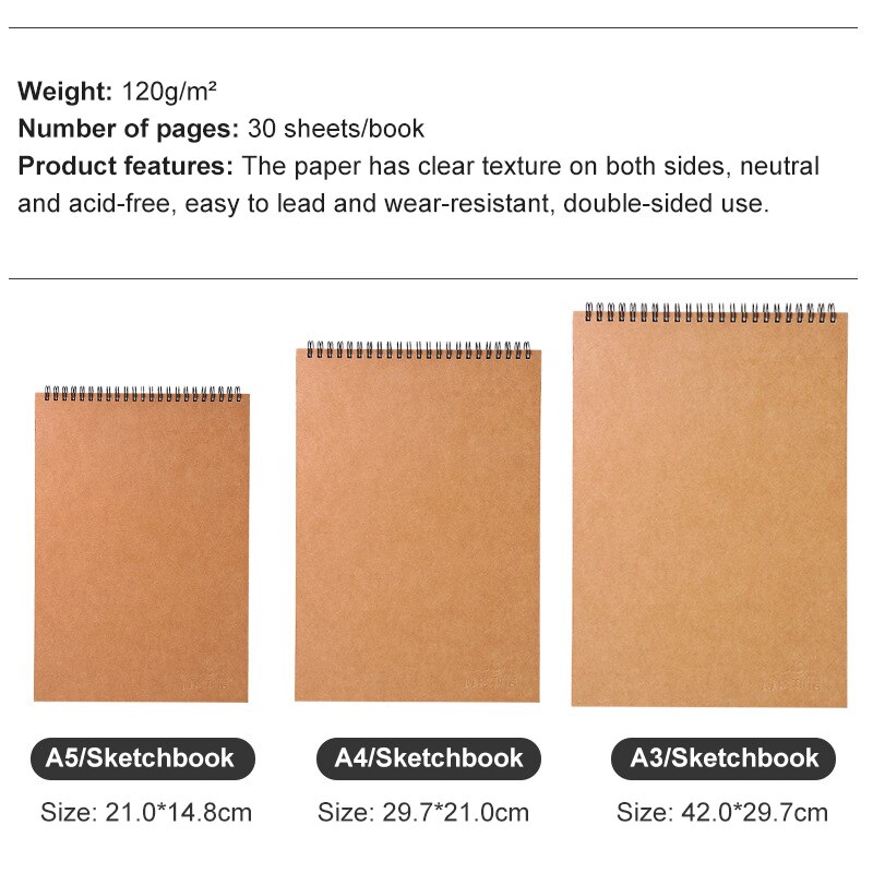 Schetsboek Draw Boek Mobiele Eenvoudige A3/A4/A5/8K/16K Art Supplies Schets boek 30 Vellen Hard Craft Cardboards Art Student