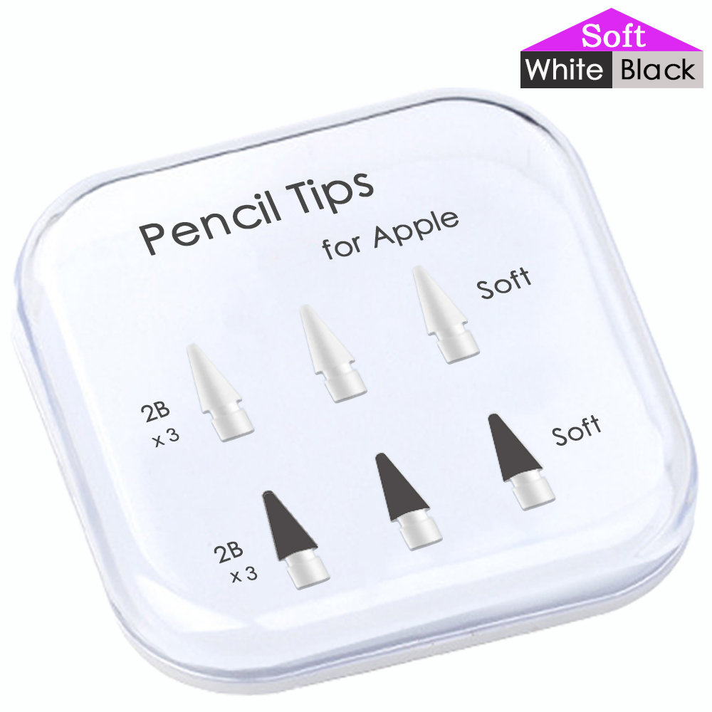 Peilinc-puntas de lápiz para Apple Pencil 1st / 2nd Logitech Crayon, punta de lápiz suave de doble capa 2B, punta de lápiz para iPad, punta de lápiz blanca y negra