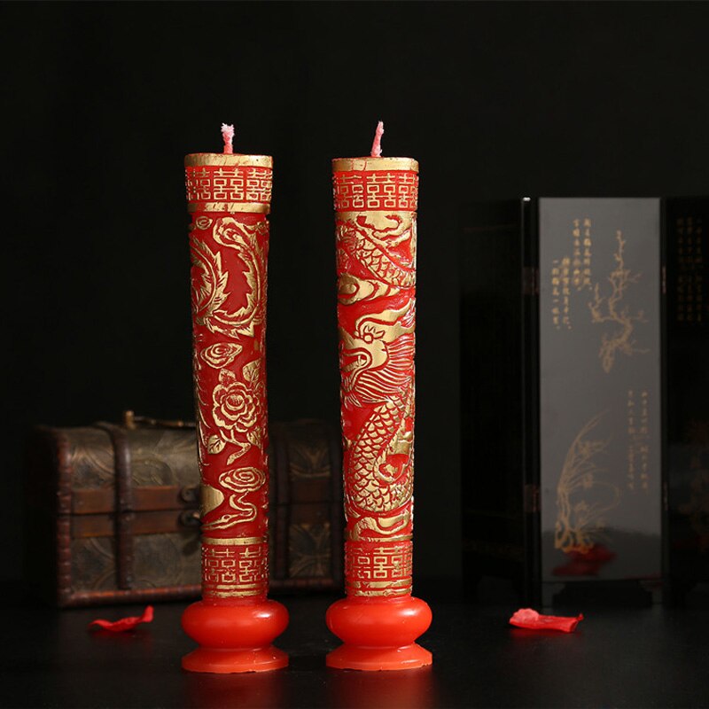 Vela de estilo chino para boda, decoración tradicional roja para amantes de Longfeng, Cadle de noche de boda encantador, 2 unids/lote
