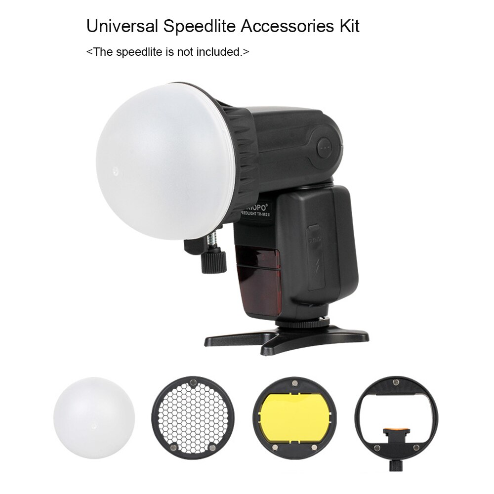 Triopo flash light modifier tilbehørssæt m/ magnetisk monteringsadapter+diffuser kugle+farve gel filtre til canon nikon sony godox