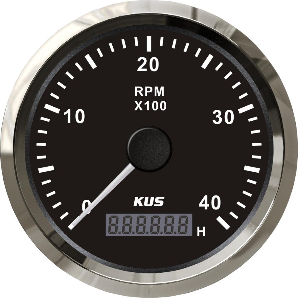 KUS 3 3/8 "Drehzahlmesser 4000 RPM Mit LED Digital Betriebsstundenzähler Marine Außenborder Diesel- Motor- Motor- Generator Tacho Meter Messgerät 12 V/24 V: Schwarz