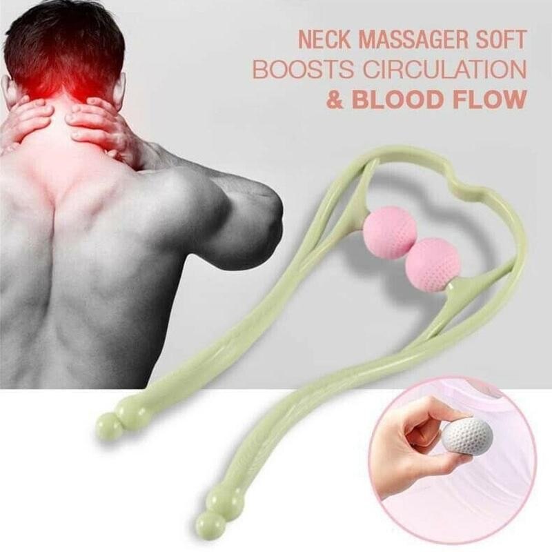Neck Massager Therapy Neck and Shoulder Dual Trigger Point Roller Self-Massage Tool Relieve Hand Pressure Deep Massage
