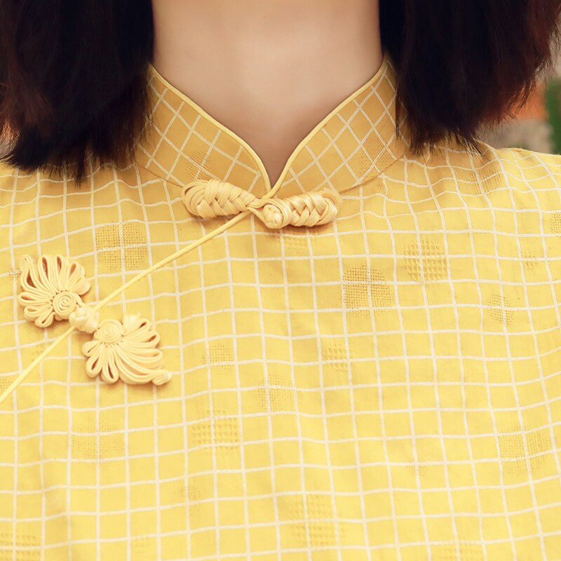 Vestido de primavera a cuadros de estilo chino, ajustado