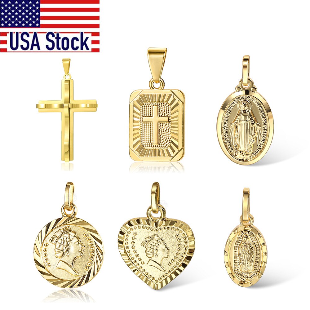 Gold Color Pendant Necklace for Women Men Jesus Cross Queen Elizabeth Portrait Charm Jewelry Accessories GPM01