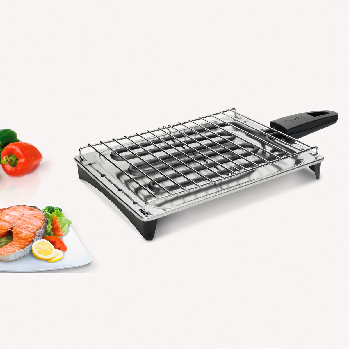 Flama Barbacoa 4220FL, 2000W, Inox, Microswitch de Seguridad, Superficie de cóccion 290 x 220 mm, Bandeja en Acero Inoxidable