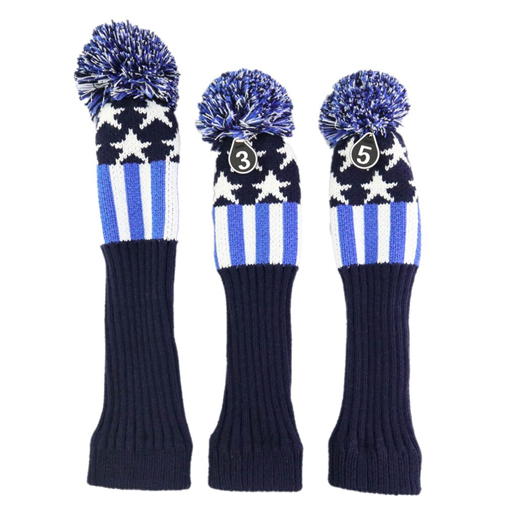 3Pcs Golf Club Knitted Head Cover Headcover Set Vintange Pom Pom Sock Covers Universal 1 3 5 Protector Golf Club Accessory: 02