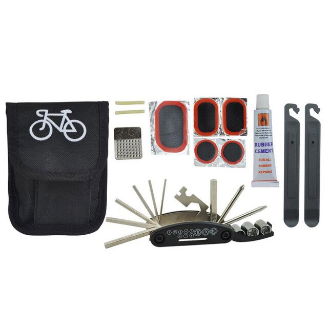 Bicycle Repair Kit 16-in-1 Multifunction Mechanic Repair Tool Kit with Tire Puncture Repair Tools: White
