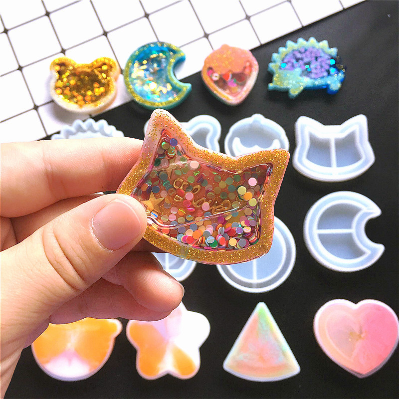 Diy Liefde Ster Drijfzand Kristal Epoxyhars Mal Uv Maan Kat Quicksand Sleutelhanger Siliconen Mal