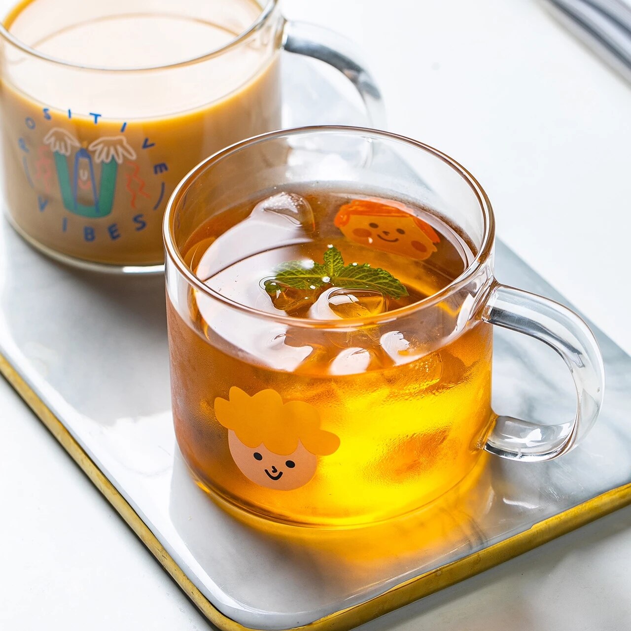 400ml Alphabet Cartoon Heart Pattern Mug Glass Handle Mugs For Milk Coffee Beer Home Office Drinnkware Water Cup Couple