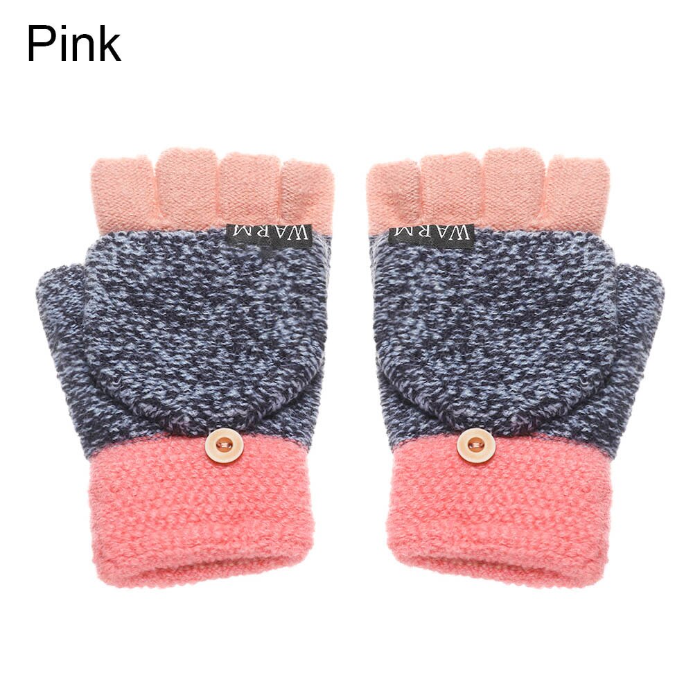 Winter Warm Knitted Gloves Women Men Fingerless Exposed Finger Half Capped 2 in 1Thick Gloves Soft Elastic Gloves: 2-pink