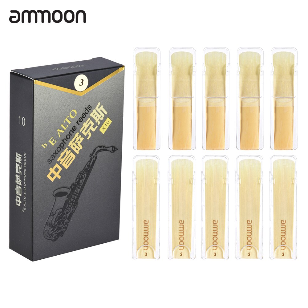 ammoon 10pcs/ Box High Grade Eb Alto Saxophone Sax Bamboo Reeds Strength 2.0/2.5/3.0 in
