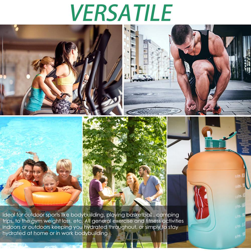 1 gallone/3.78L Portatile Bottiglia di Acqua di sport con Paglia Motivazionale tempo Marcatore a prova di Perdite PETG per Il fitness Manubri Acqua tazza