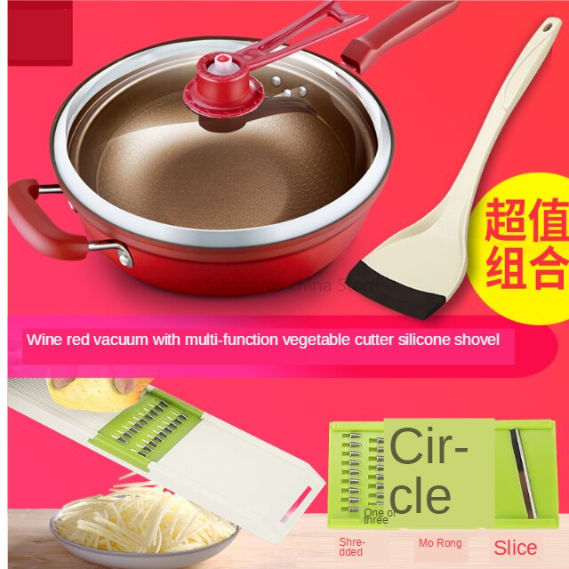 Vacuüm Wok Non Stick Pan Met Cover Geen Olie Rook Pot Ijzeren Pot Huishouden Keuken Inductie Fornuis Universele Pan: 4