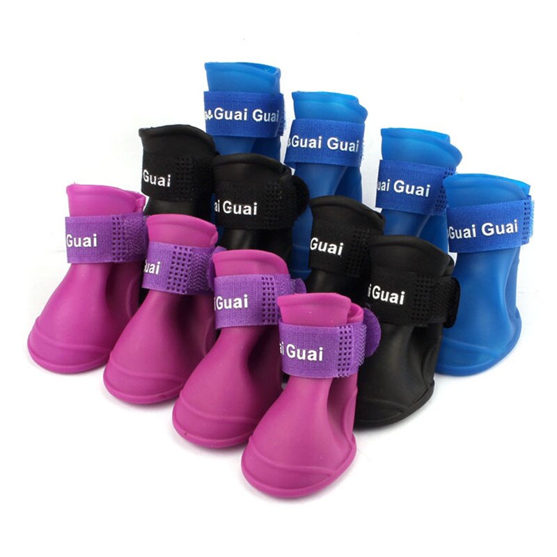 Juego de 4 botas de para perro y mascota, calzado Botas de lluvia de goma resistentes al agua, protección contra la suciedad, caída de zapatos para cachorros, # LR2