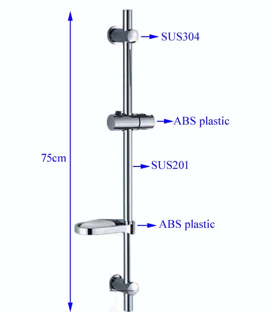 75cm shower sliding bar rod with soap dish and shower holder: Chrome