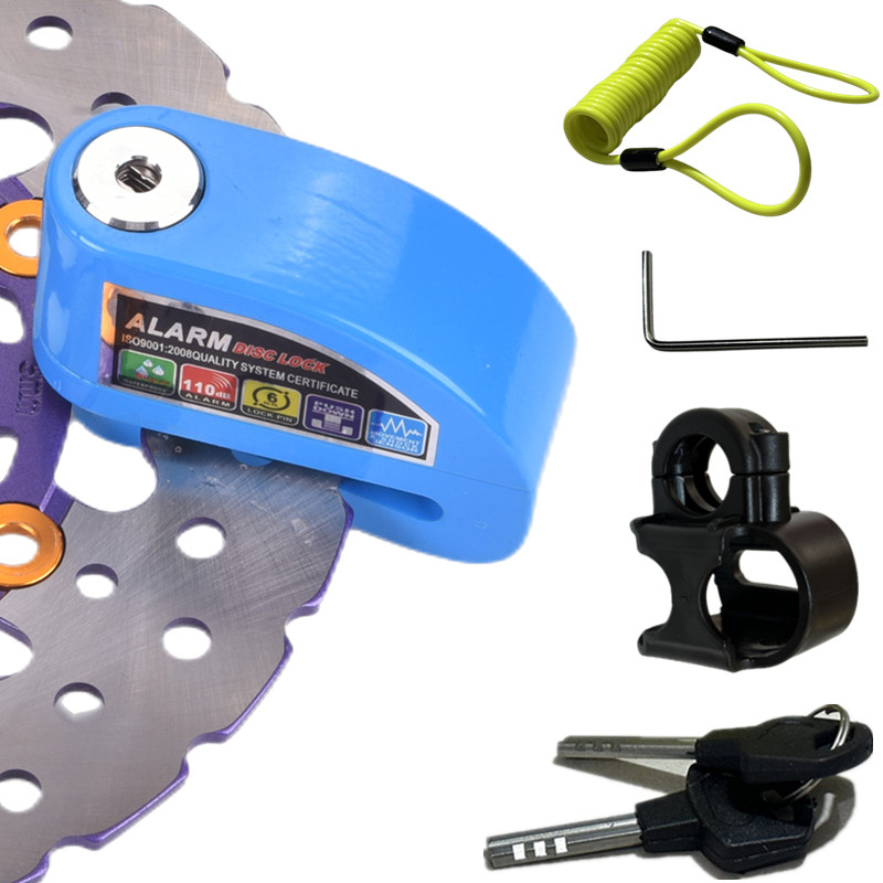 Blocco allarme moto impermeabile Blocco antifurto di sicurezza per scooter bici Blocco freno a disco moto + staffa di blocco + corda promemoria: Blu