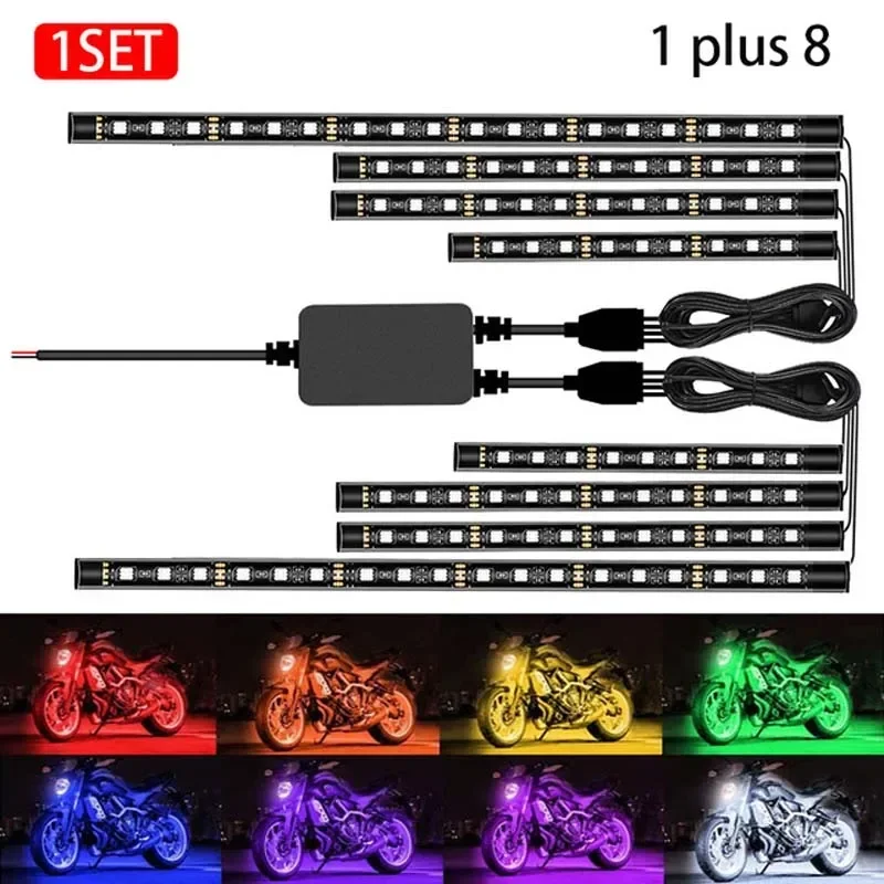 6 in 1 Led Underglow Lights for Motorcycle Glowing Accessories Decorative Lighting RGB Neon Flexible Strip APP Control Backlight: army green