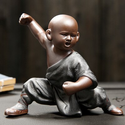 Lille munk skulptur statue keramik boligindretning håndværk kinesisk stil te sæt skulptur buddha statue bedst: Sort slør 2
