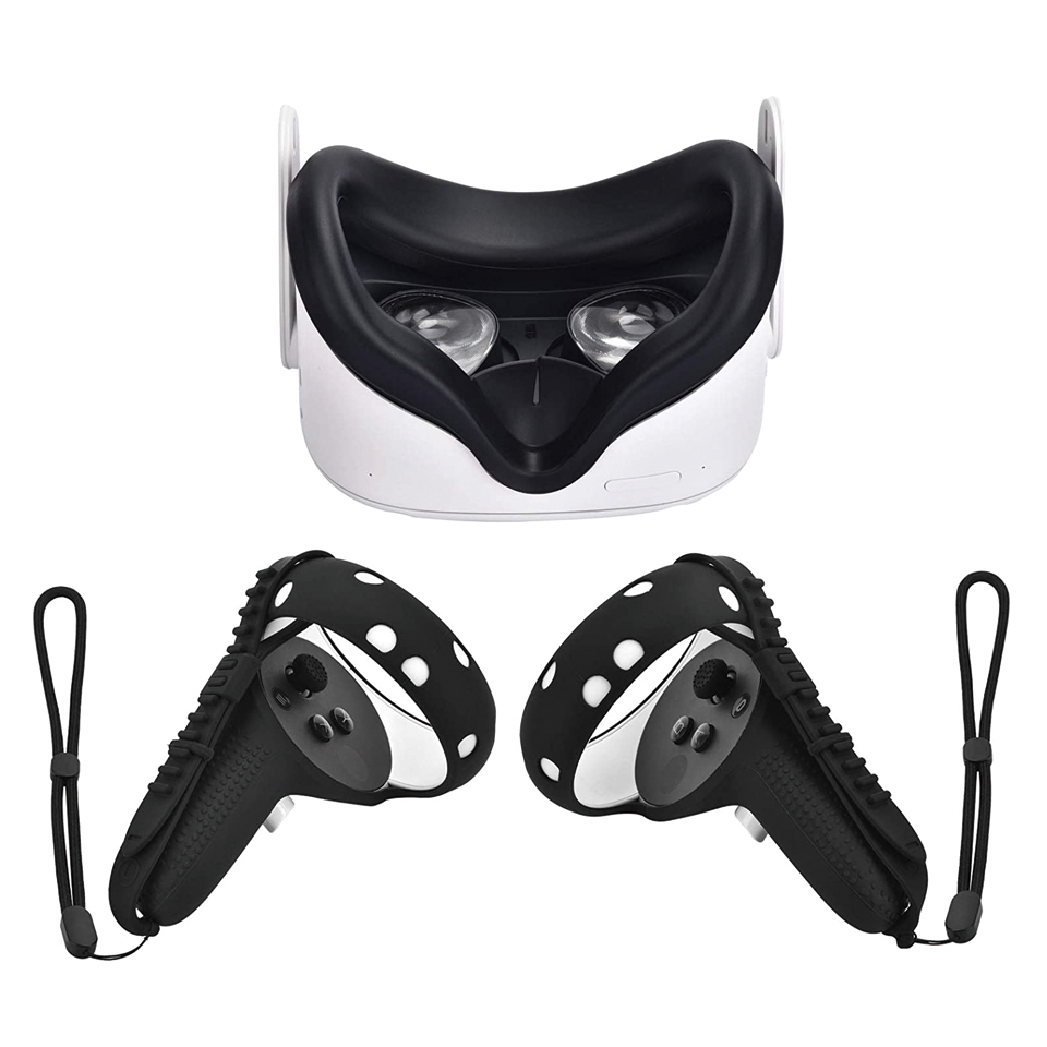 VR Silicone Accessory Kit With Lens Cover Controller Cover For Oculus Quest 2 Eye Pad Touch Grips Hand Strap