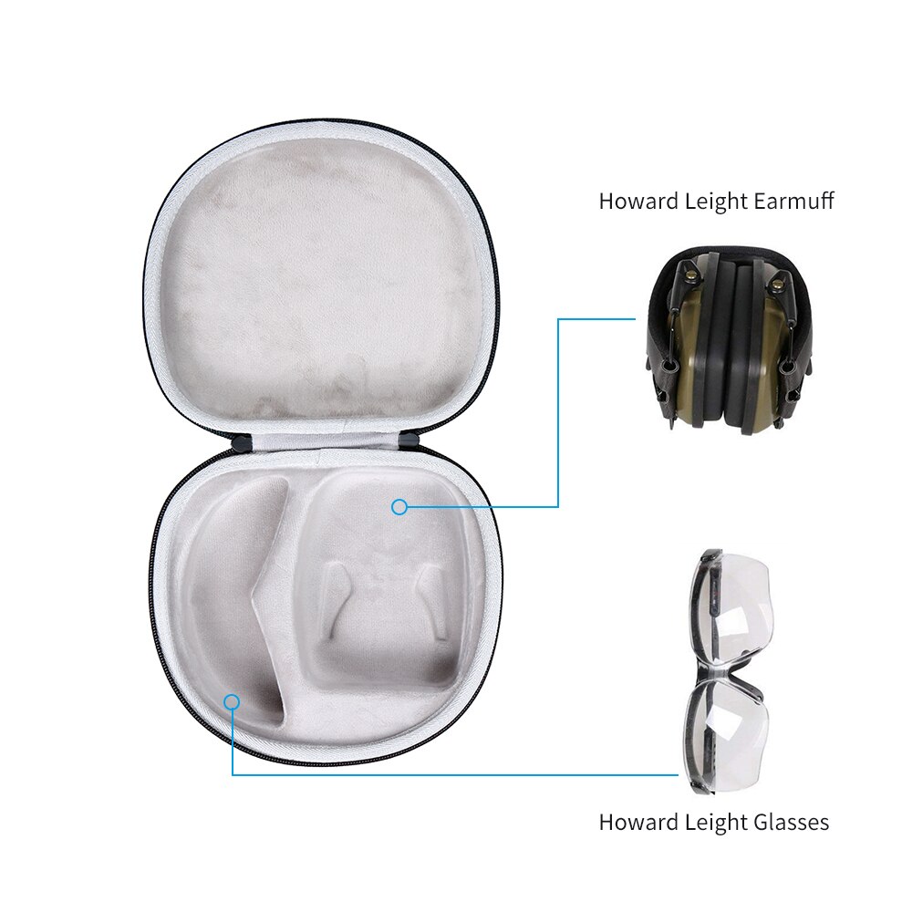 Hard EVA Case for Howard Impact Earmuff Fits Shooting Glasses with Waterproof Cover and Soft Inner Lining Storage Bag Anti-shock