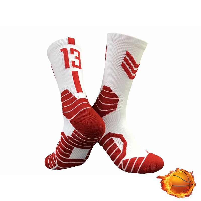 QIWN 1 Paio Professionale Super Star Basket Calzini E Calzettoni Elite di Spessore Sport Calzini E Calzettoni antiscivolo Resistente di Skateboard Telo di Fondo Calzini E Calzettoni: NO.13-White