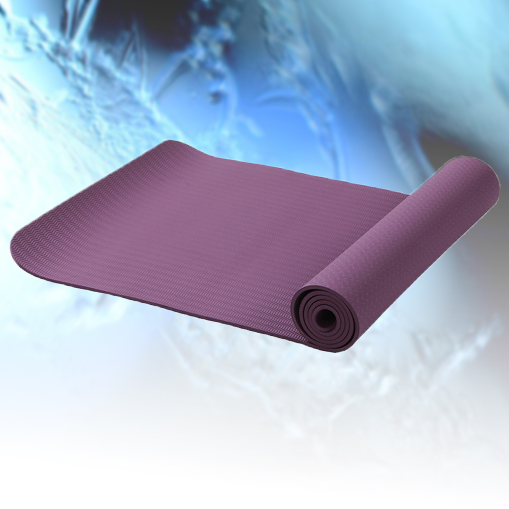 TPE6mm Eco-Friendly Portable Yoga Mat Anti-slip Yoga Fitness Outdoor Camping Exercise Mat 183x61x0.6cm (Dark Purple)