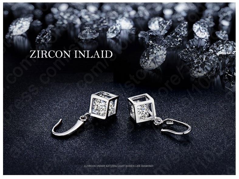 Grote Shining Zirconia Speciale Vierkante 100% 925 Sterling Zilver Top Oorbellen Bruiloft Sieraden