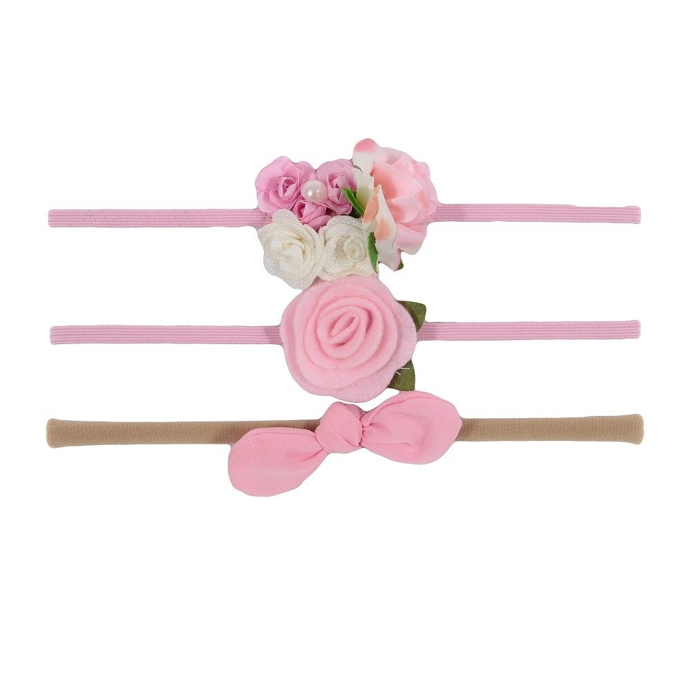 Warmom 3 pièces bébé filles fleurs Nylon bandeau serre-tête ensemble enfants princesse élastique nœud papillon cheveux accessoires bandeau Photo accessoire