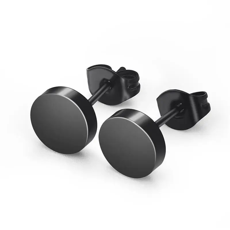 Orecchini a bottone neri rotondi in acciaio inossidabile da 2 pezzi per uomo, orecchini a bottone punk da 3-8 mm orecchini spingere indietro per gioielli da donna: Argento / Blu