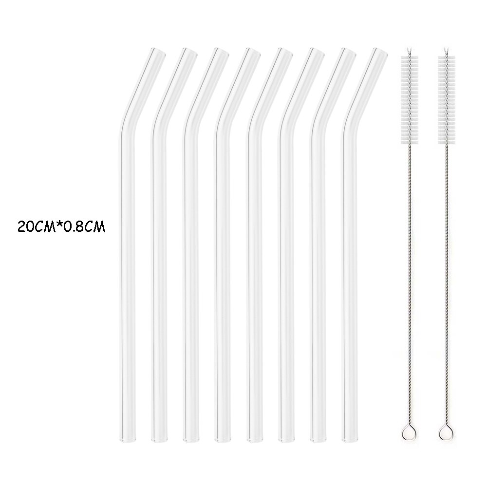 High Borosilicate Reusable Glass Straw Eco Friendly Drinking Straw Set for Smoothies Cocktails Bar Accessories Straws with Brush: 8Pcs Bent
