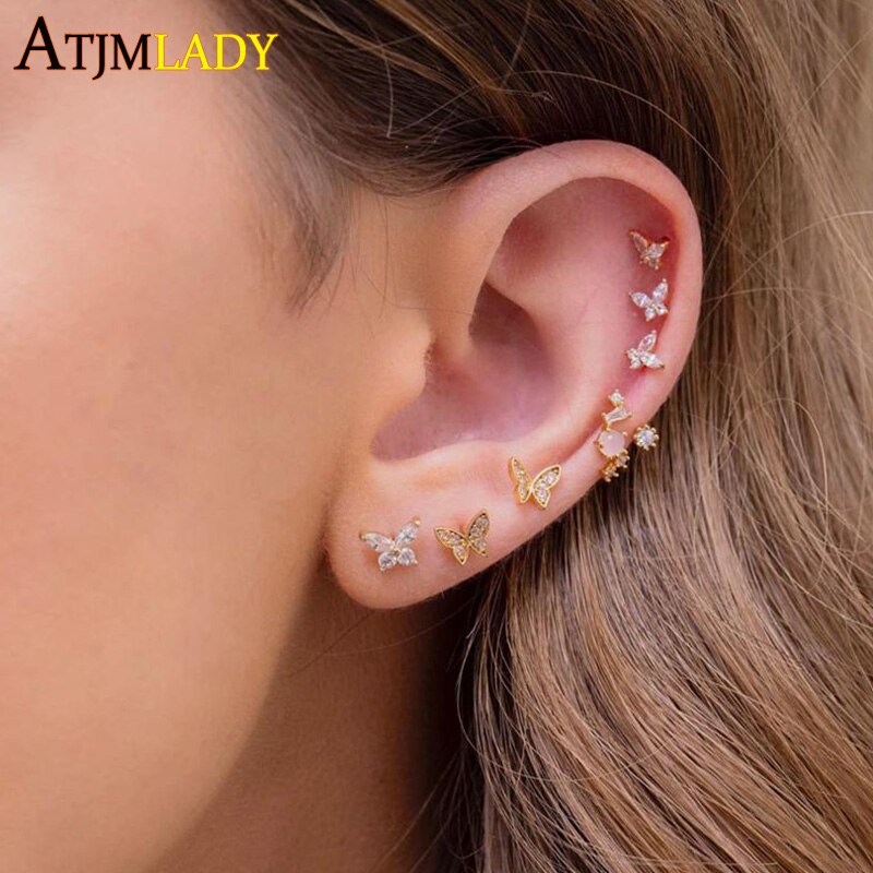 summer mini small butterfly stud earring for girl minimal delicate 925 sterling silver minimalist tiny jewelry