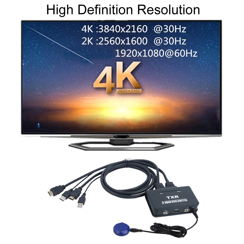 2 Port HDMI Accessories Notebook USB Keyboard Mouse Button With Cables KVM Switch Computer Dual Monitor Splitter Box