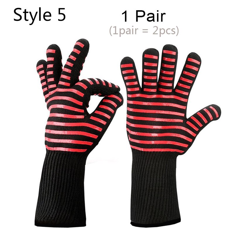 500-800 grader extremt värmetåliga grillhandskar för bakning grillning ugnsvantar kökstillbehör matlagningshandskar: Stil 5 -1 par (2 st)