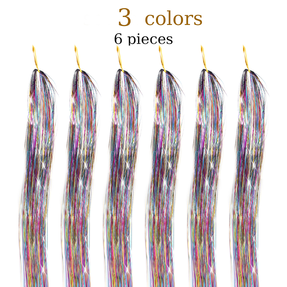48 Inch Hair Tinsel Kit With Tool 1200 strands Tinsel Hair Extensions 12 Colors Fairy Hair Tinsel, Sparkling Shiny Hair Tinsel