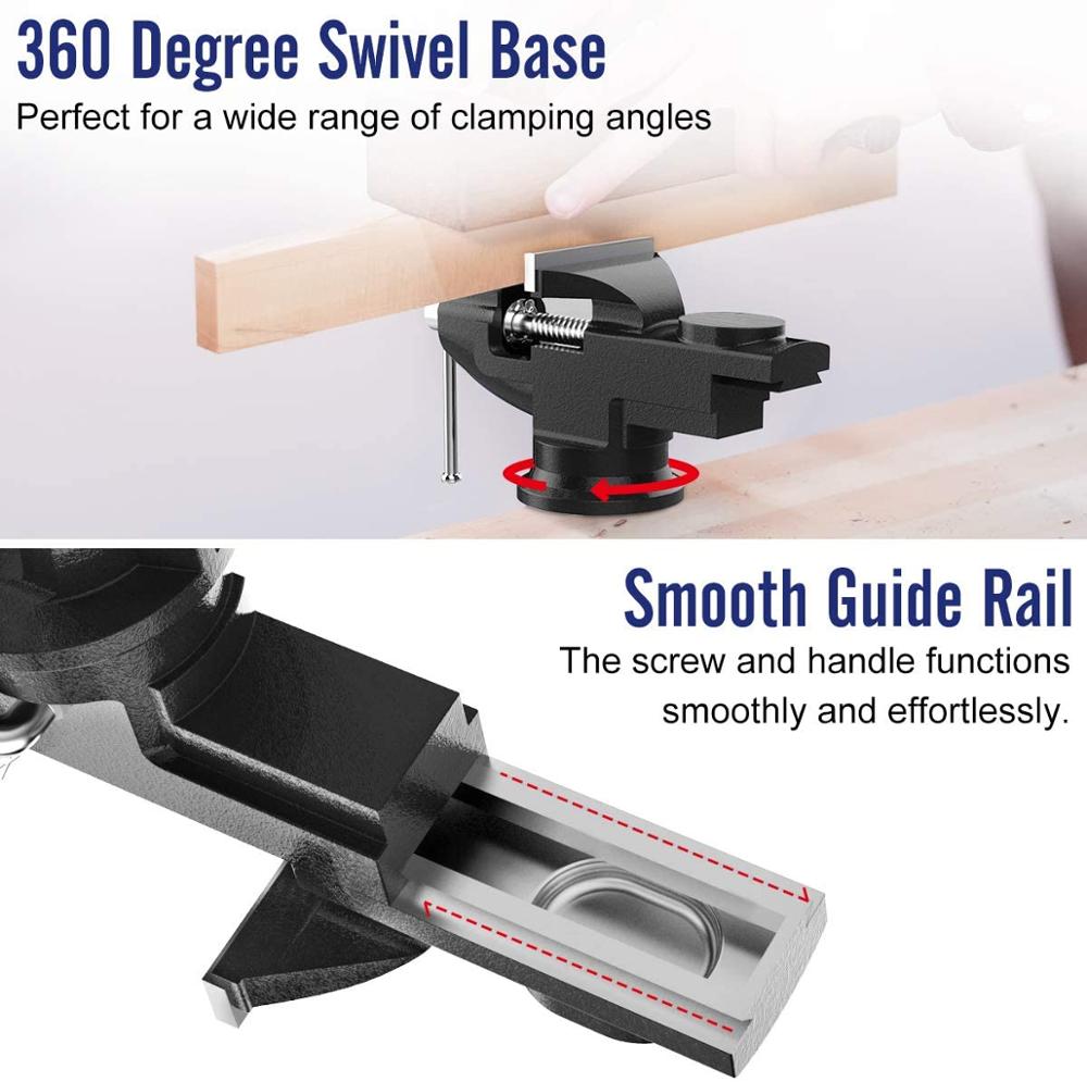 Universal Table Vise 360°Swivel Base Bench Clamp Home Vise Clamp-On Vise Repair Tool Portable Work Bench Vise Drilling